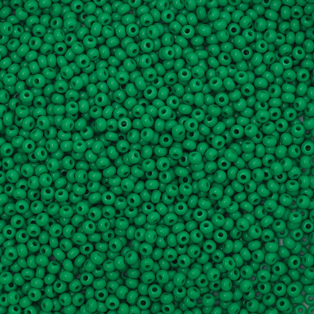 Open in modal - John Bead Czech Glass Seed Beads - Medium Green, 10/0 - close-up