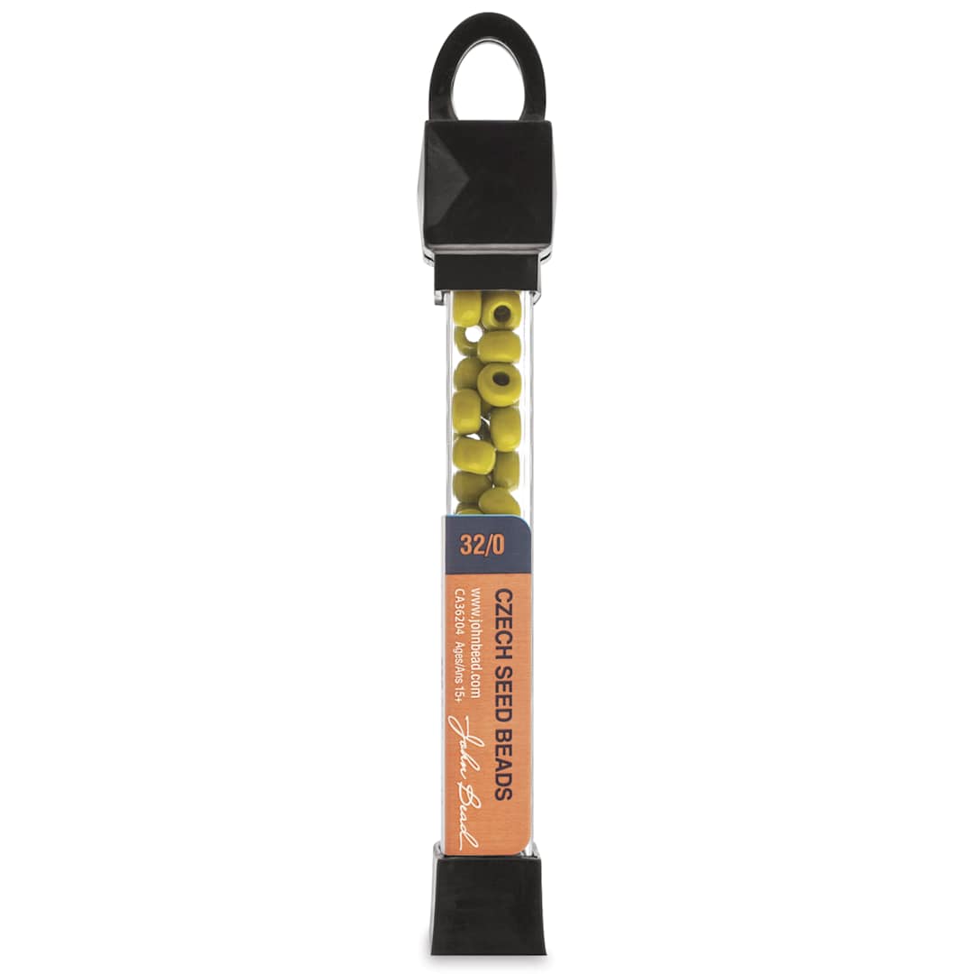 Open in modal - John Bead Czech Seed Beads - Olive, Opaque, 32/0, 19 g vial