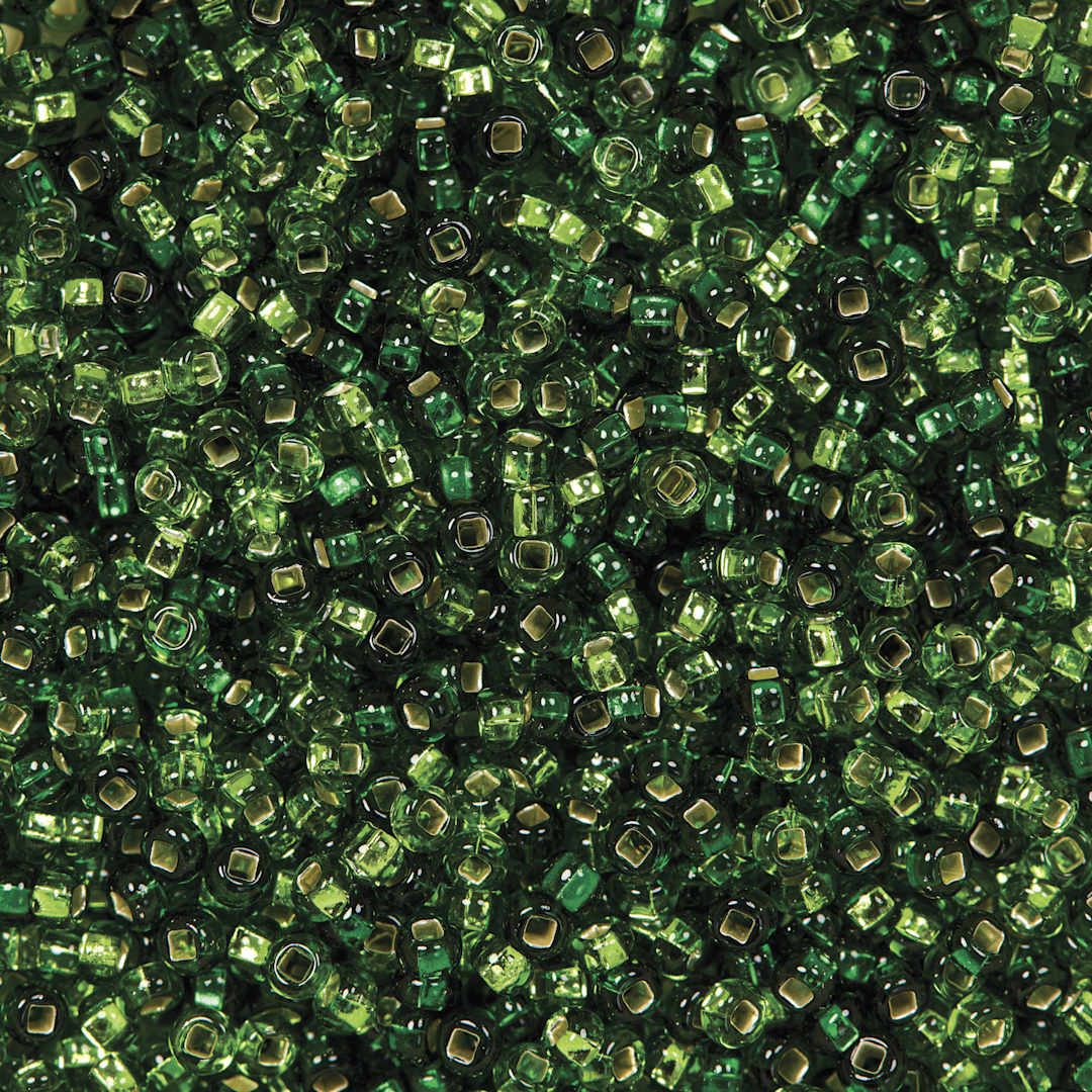 Open in modal - John Bead Czech Glass Seed Beads - Sea Green, Silver Lined, 10/0 - close-up
