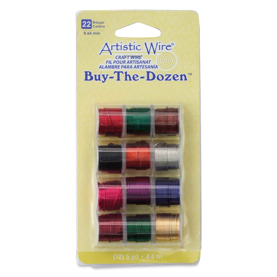 Open in modal - Artistic Wire Colored Copper Craft Wire - Buy-The-Dozen, Assorted Colors, 22 Gauge, 15 ft, Set of 12 - front of packaging