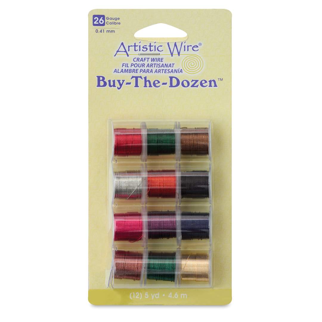 Open in modal - Artistic Wire Colored Copper Craft Wire - Buy-The-Dozen, Assorted Colors, 26 Gauge, 15 ft, Set of 12 - front of packaging