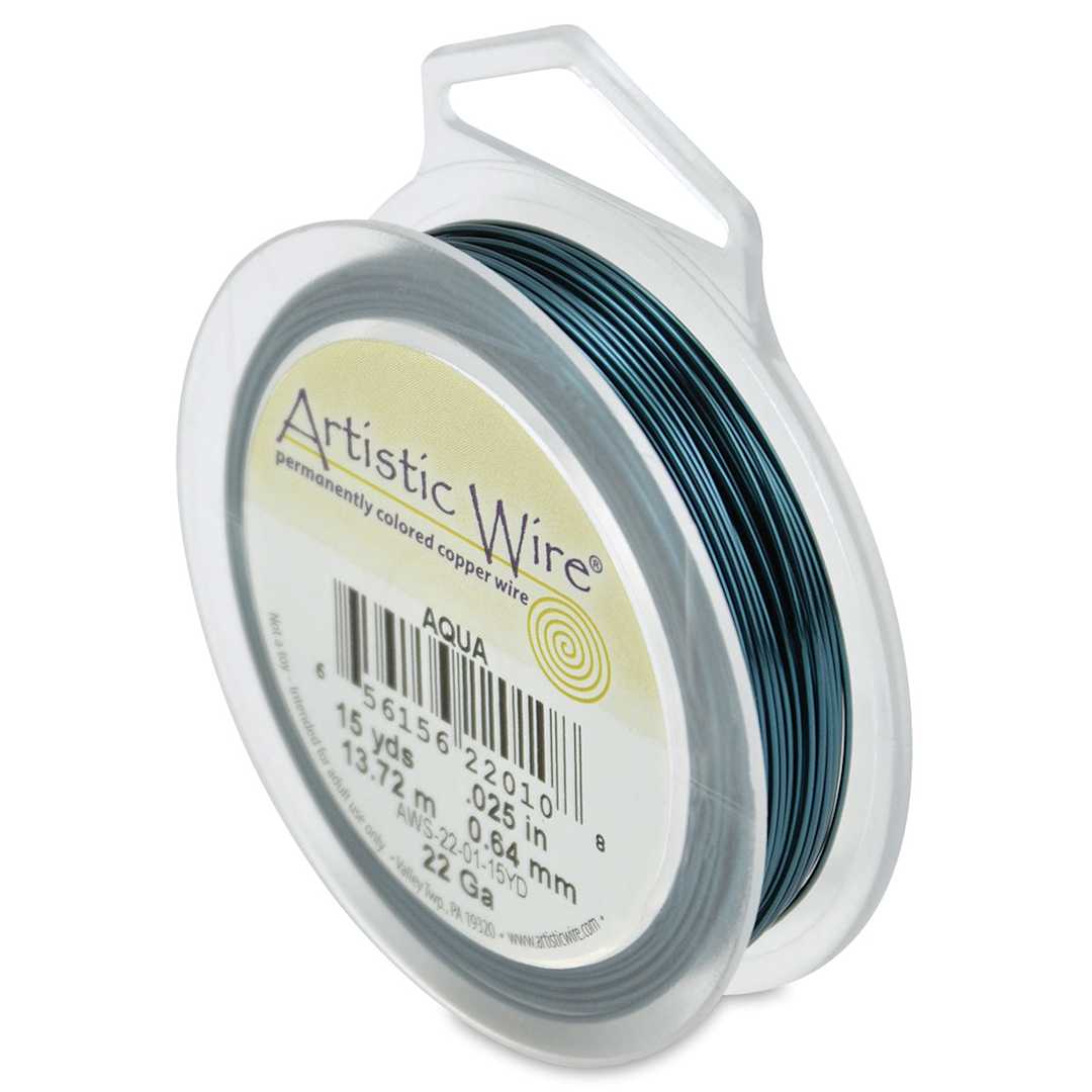 Open in modal - Artistic Wire Colored Copper Craft Wire - Angle view of Aqua color wire on spool with label