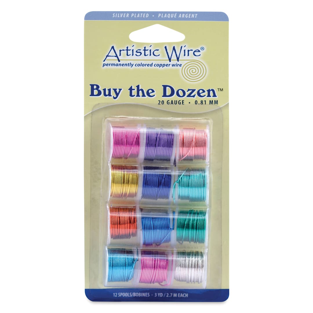 Open in modal - Artistic Wire Silver Plated Copper Craft Wire - Buy-The-Dozen, Assorted Colors, 20 Gauge, 9 ft, Set of 12