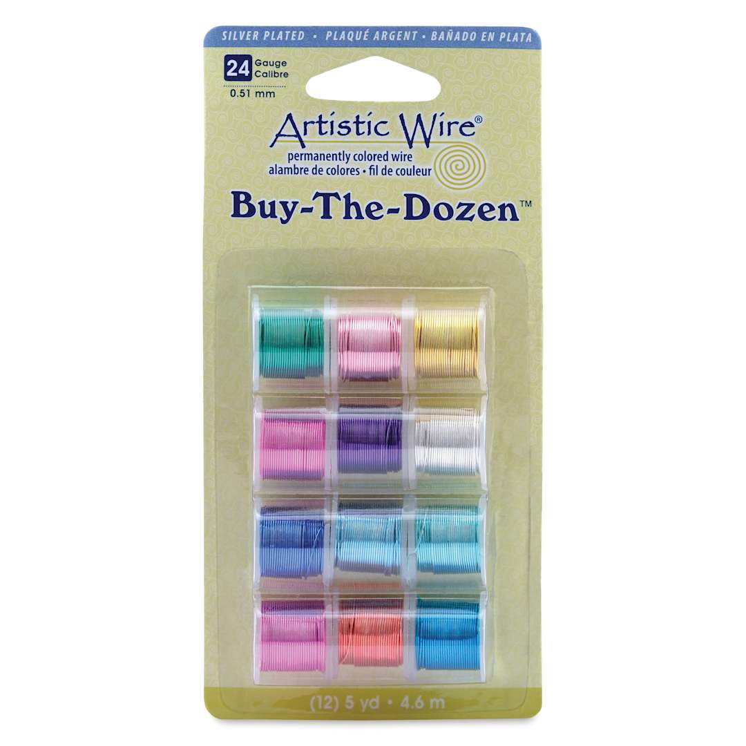 Open in modal - Artistic Wire Silver Plated Copper Craft Wire - Buy-The-Dozen, Assorted Colors, 24 Gauge, 15 ft, Set of 12