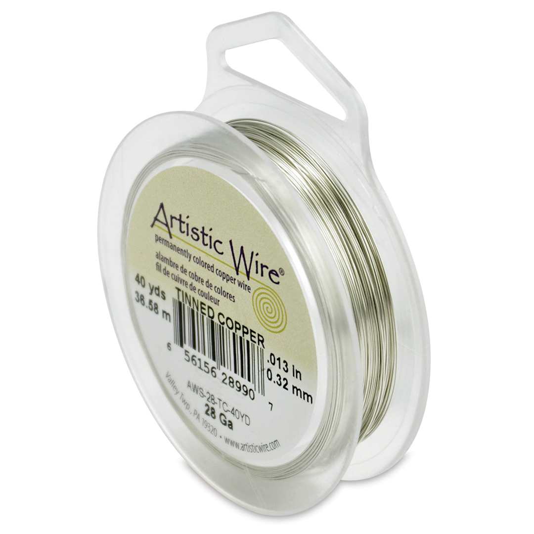 Open in modal - Artistic Wire Aluminum Craft Wire - Angle view of Tinned copper color wire on spool 