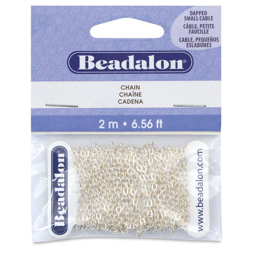 Open in modal - Beadalon Jewelry Chain - Silver, Dapped Small, 2.3 mm x 2 m front of packaging
