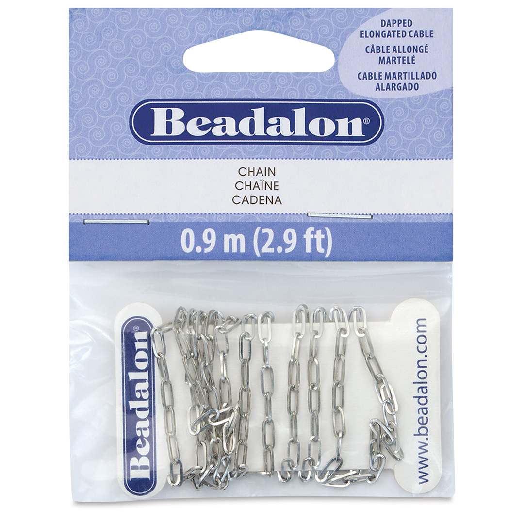Open in modal - Beadalon Jewelry Chain - Stainless Steel, Dapped Elongated, 5.7 mm x 0.9 m front of packaging