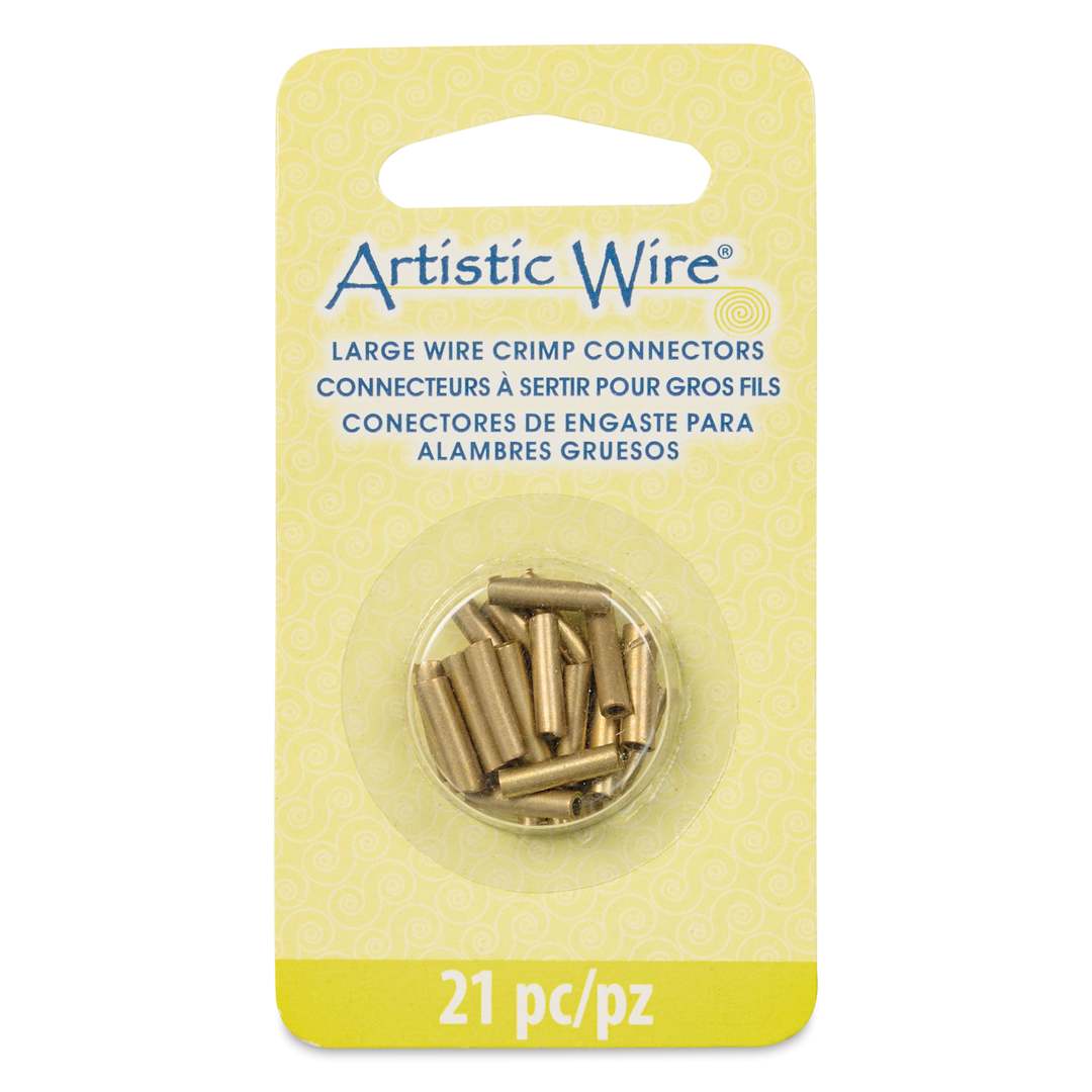 Open in modal - Artistic Wire Large Wire Crimp Connectors - Brass, 10 mm, Pkg of 21 front of packaging