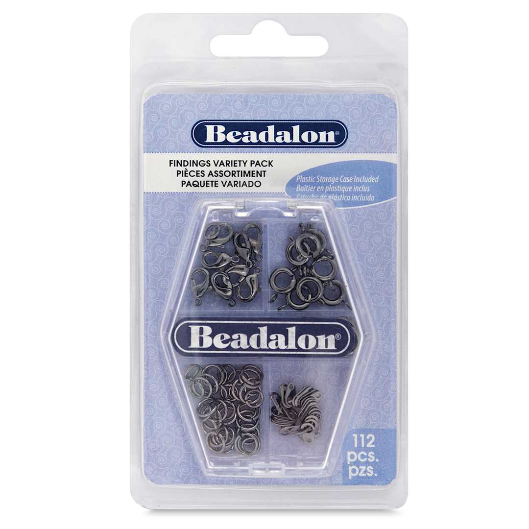 Open in modal - Beadalon Jewelry Findings Variety Packs - Front of blister pack of Hematite Findings