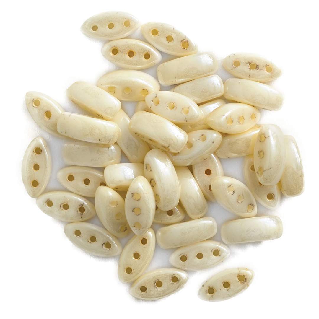 Open in modal - John Bead Czech Glass Cali Three-Hole Beads - White Luster beads in loose pile