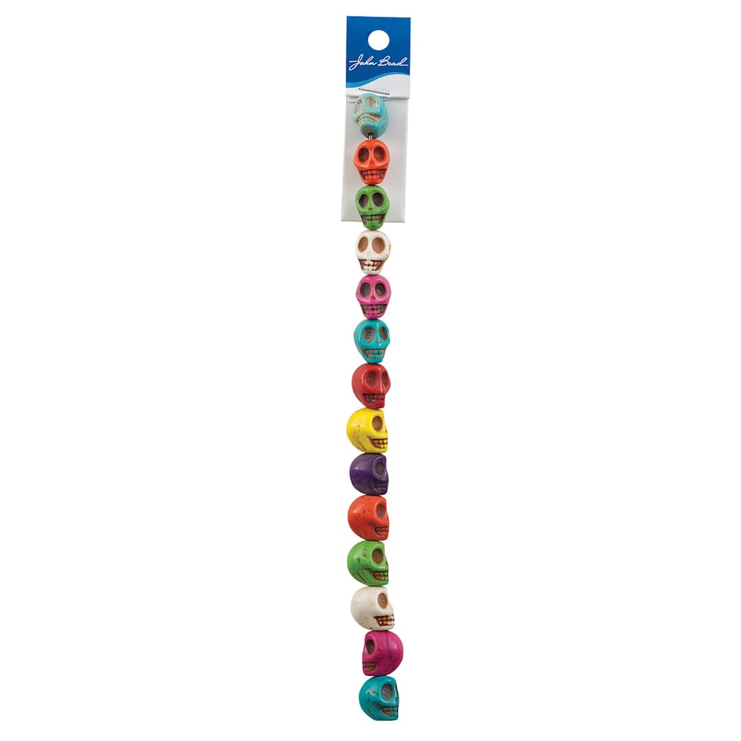 Open in modal - John Bead Semi-Precious Skull Beads - Strand of 13 mm Multicolor Skull Beads