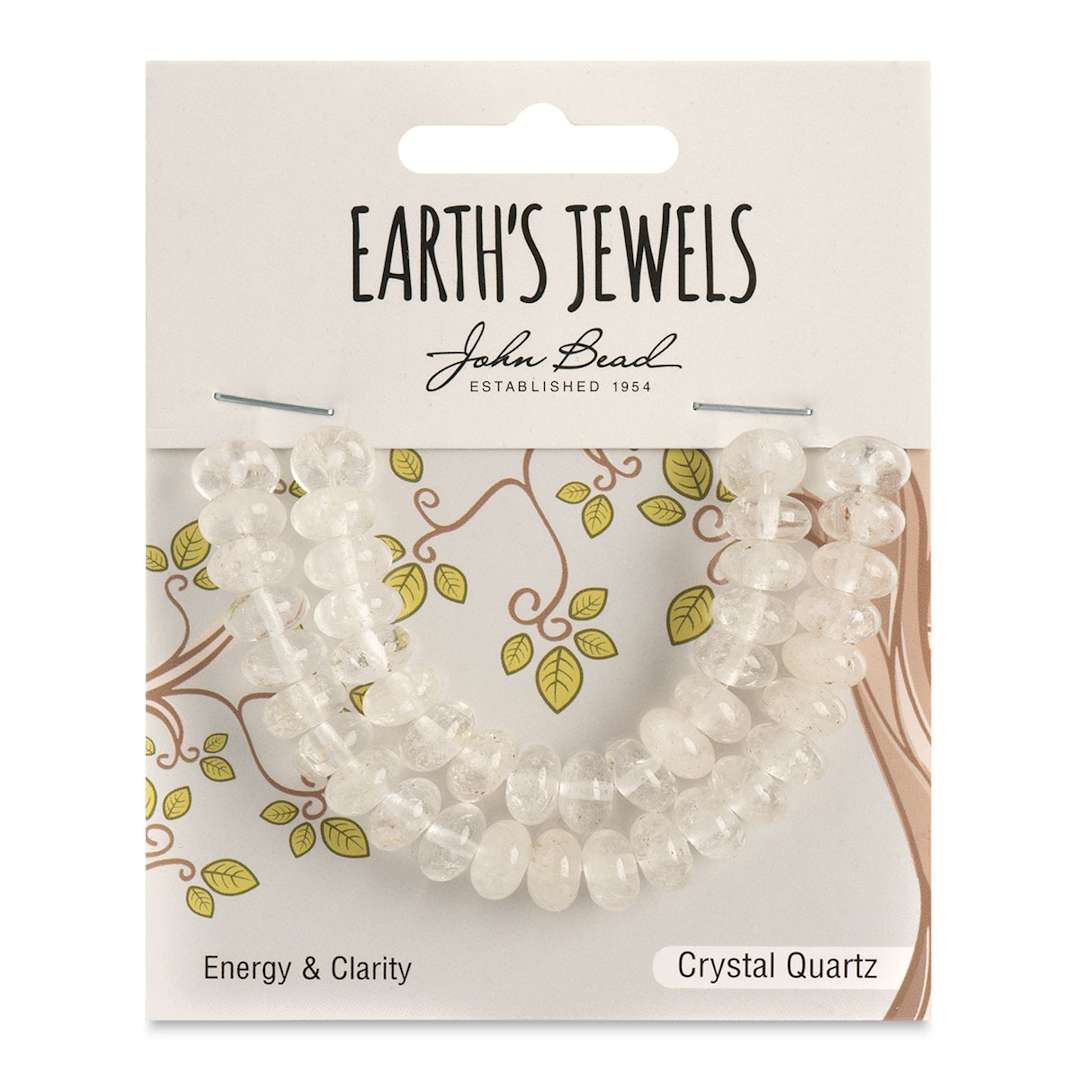 Open in modal - John Bead Earth's Jewels Quartz Beads - Crystal Quartz, Donut Rondelle, 5 mm x 8 mm, 41 beads - front of packaging