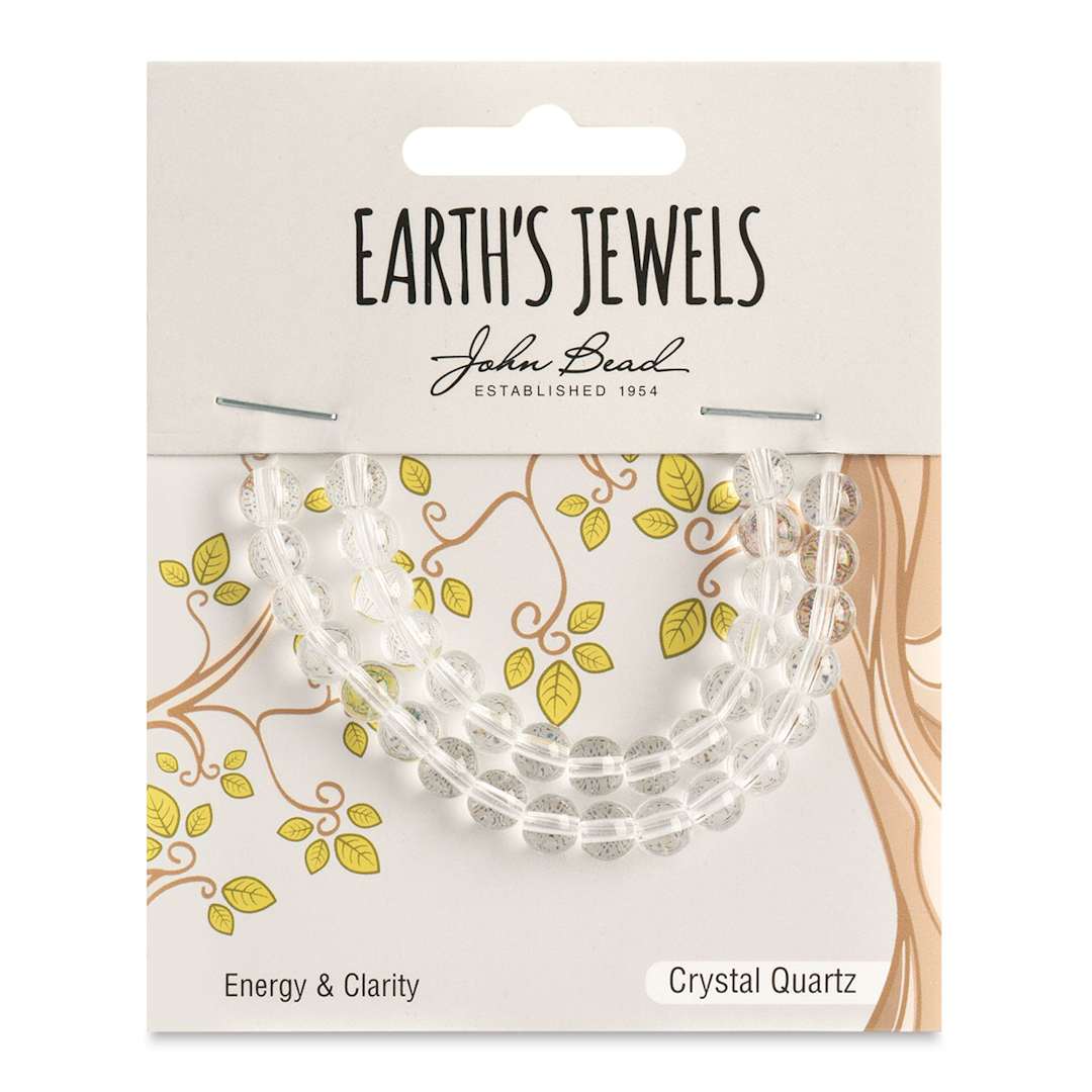 Open in modal - John Bead Earth's Jewels Quartz Beads - Crystal Quartz, Round, 6 mm, 33 beads