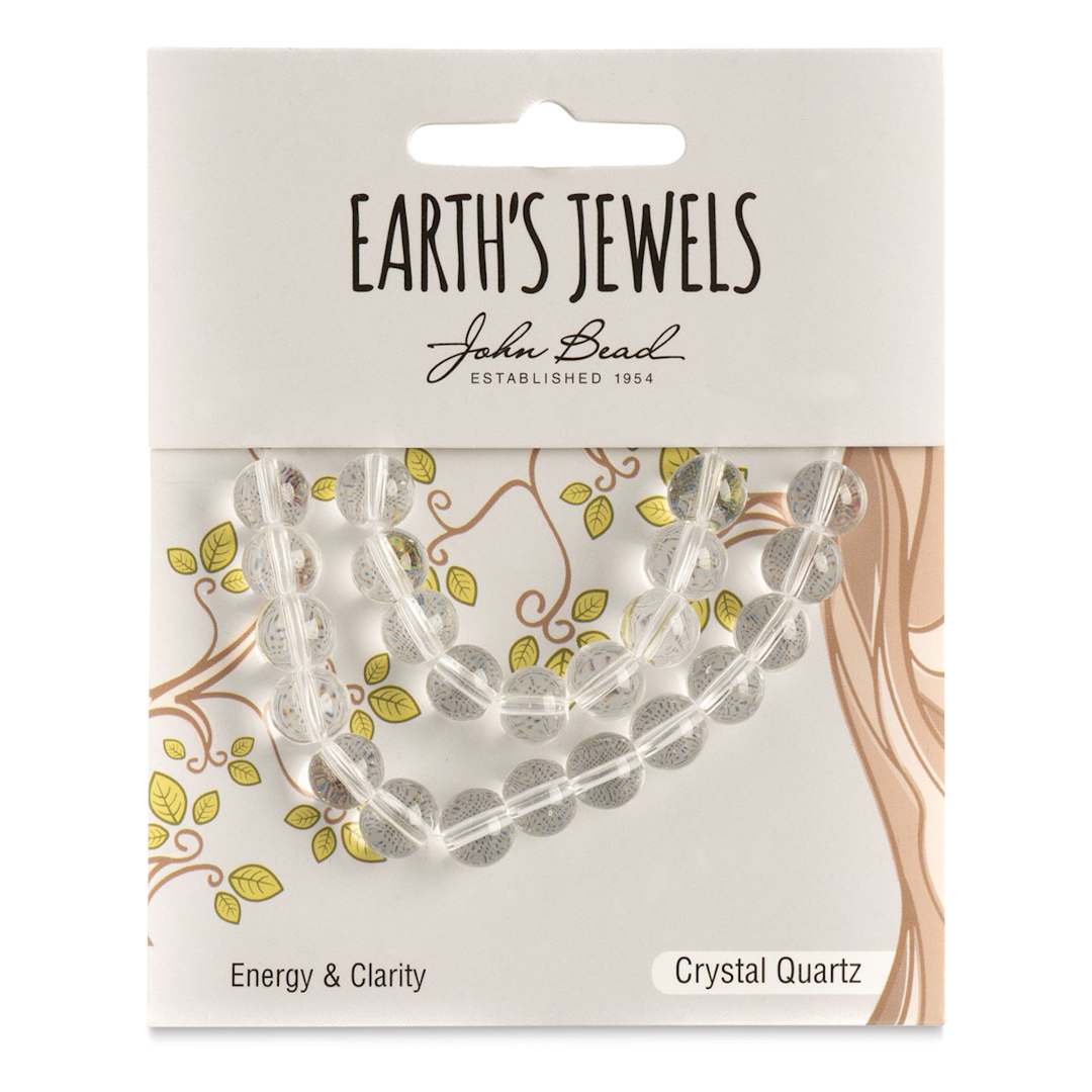 Open in modal - John Bead Earth's Jewels Quartz Beads - Crystal Quartz, Round, 8 mm, 23 beads - front of packaging
