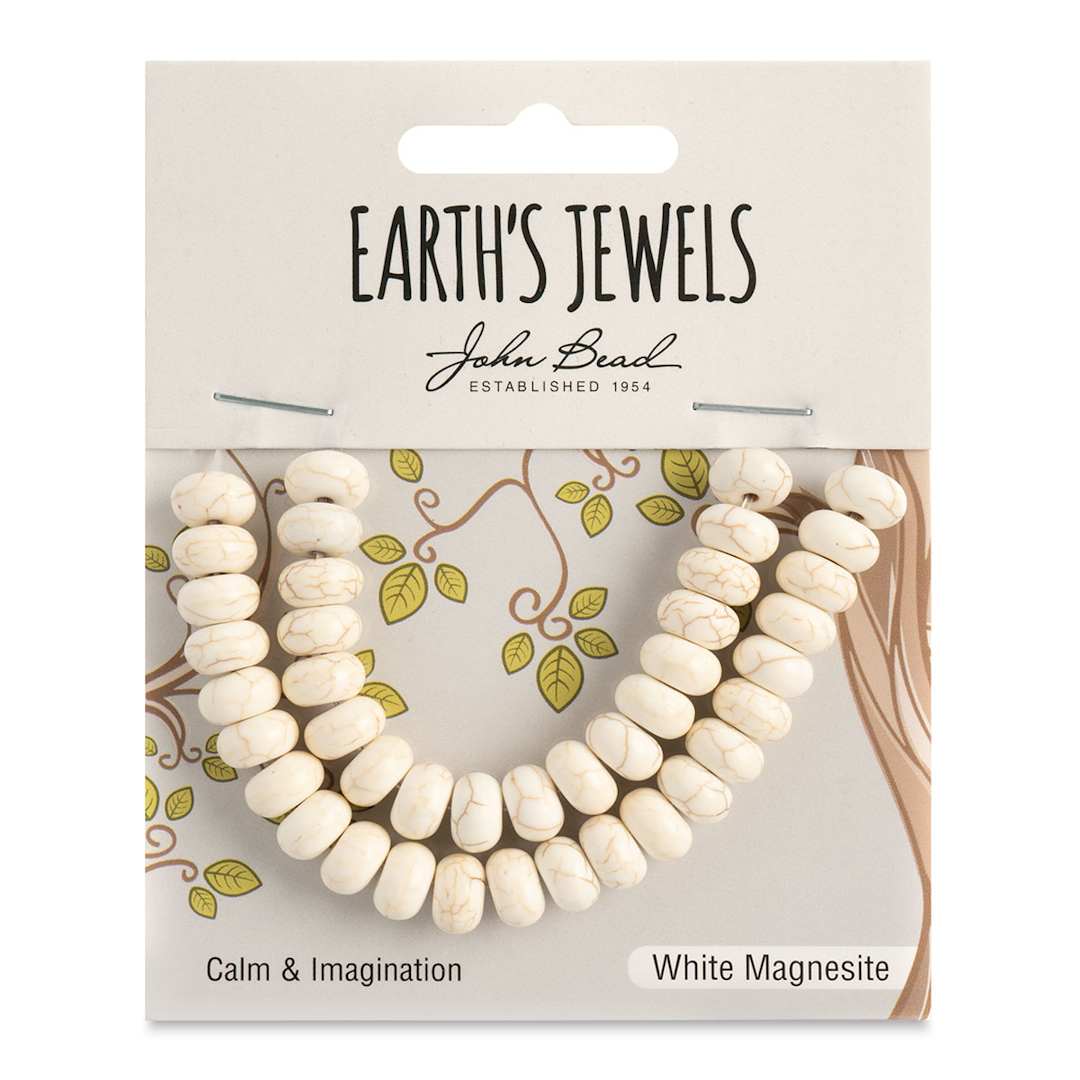 Open in modal - John Bead Earth’s Jewels White Magnesite Beads - Donut Rondelle, Pkg of 41, 5 mm x 8 mm