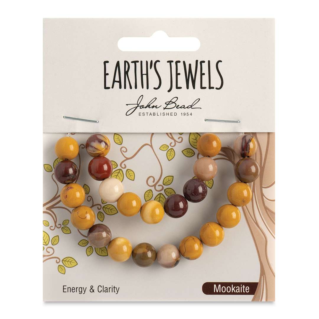 Open in modal - John Bead Earth’s Jewels Mookaite Beads - Round, Pkg of 23, 8 mm Dia. - front of packaging