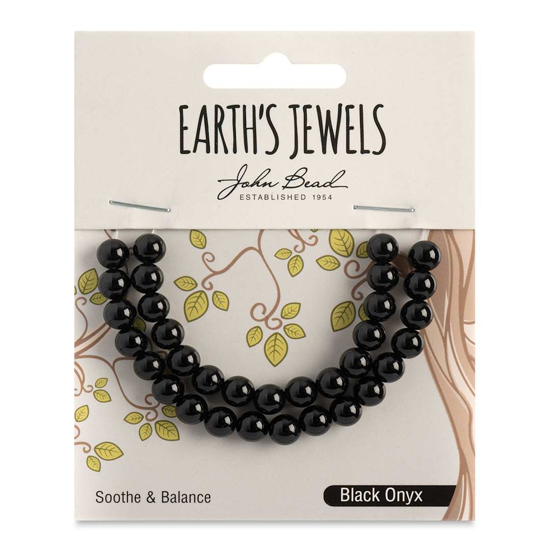Open in modal - John Bead Earth’s Jewels Black Onyx Beads - Round, Pkg of 33, 6 mm Dia. - front of packaging