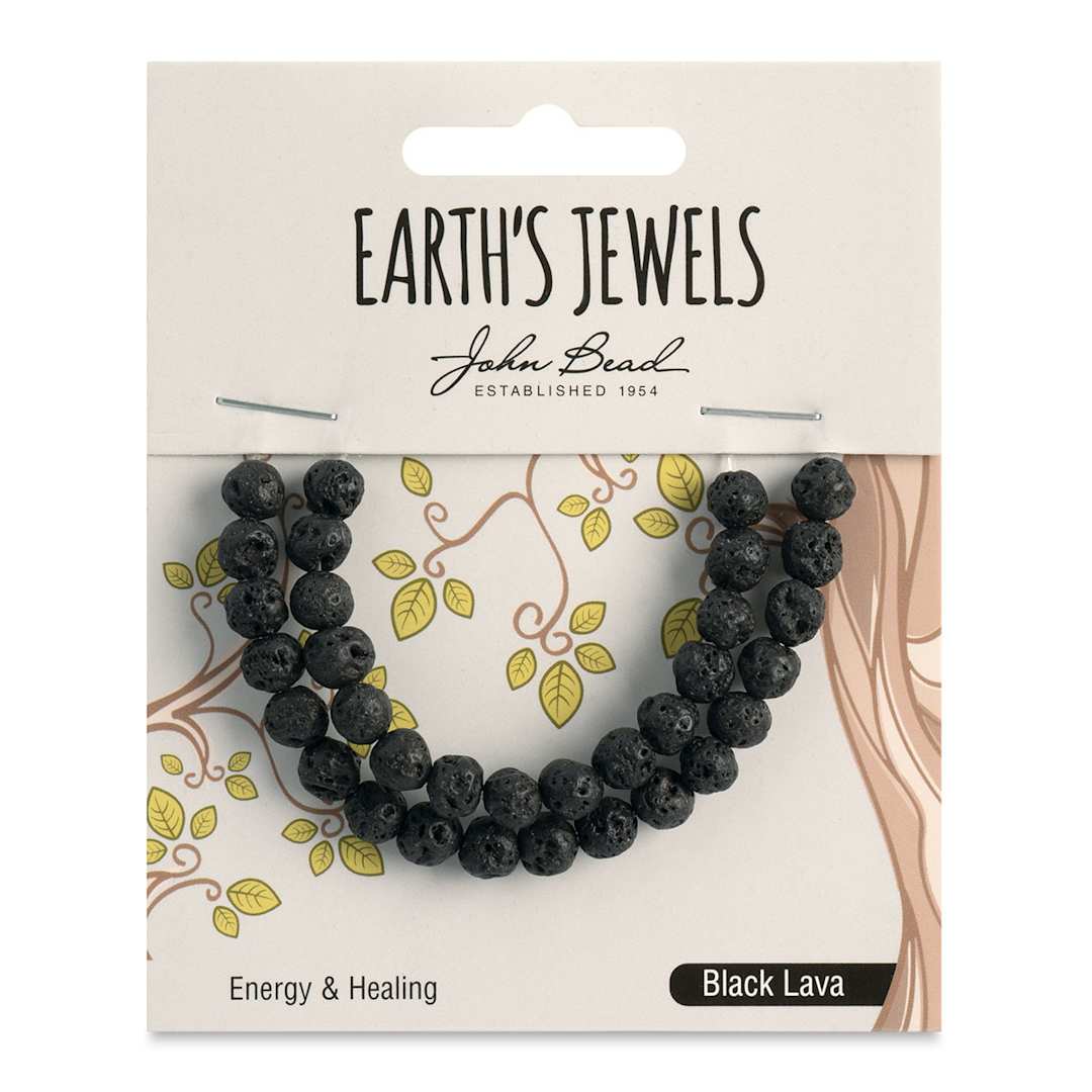 Open in modal - John Bead Earth's Jewels Black Lava Beads - Round, 6 mm, 33 beads - front of packaging