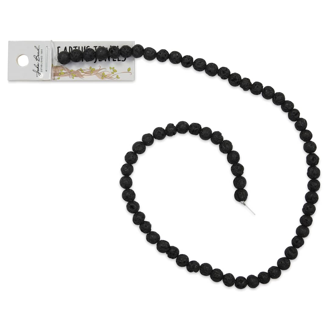 Open in modal - John Bead Earth's Jewels Black Lava Beads - 6 mm, 16" Strand - close-up