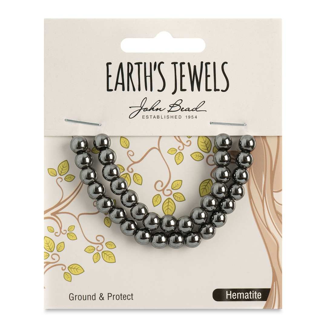 Open in modal - John Bead Earth’s Jewels Hematite Beads - Round, Pkg of 33, 6 mm Dia. - front of packaging