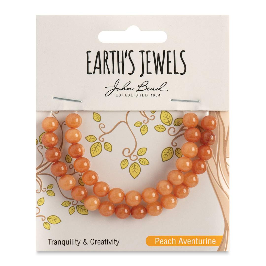Open in modal - John Bead Earth’s Jewels Aventurine Beads - Round, Pkg of 33, Peach, 6 mm Dia. - front of packaging