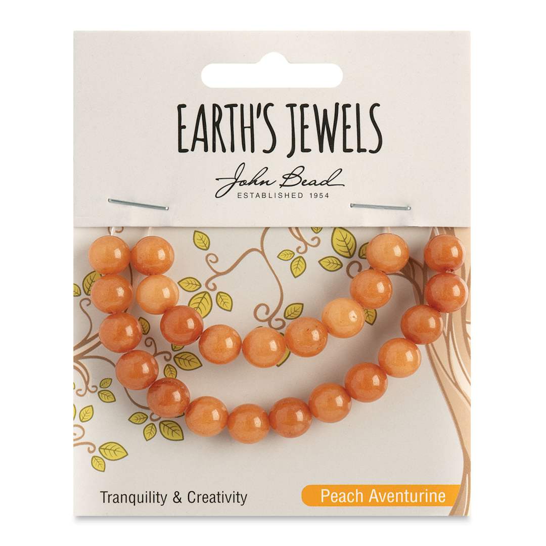 Open in modal - John Bead Earth’s Jewels Aventurine Beads - Round, Pkg of 23, Peach, 8 mm Dia. - front of packaging