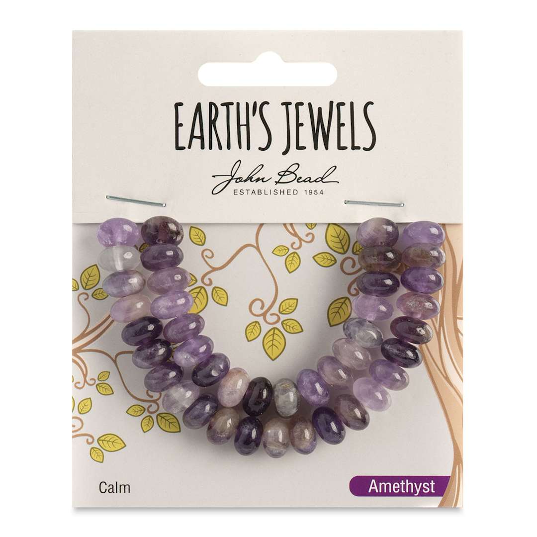 Open in modal - John Bead Earth's Jewels Amethyst Beads - Dog Tooth, Donut Rondelle, Pkg of 41, 5 mm H x 8 mm Dia. - front of packaging