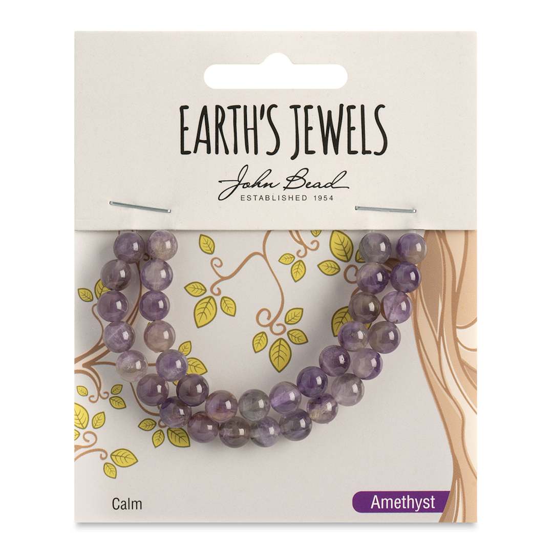 Open in modal - John Bead Earth's Jewels Amethyst Beads - Dog Tooth, Round, Pkg of 33, 6 mm - front of packaging
