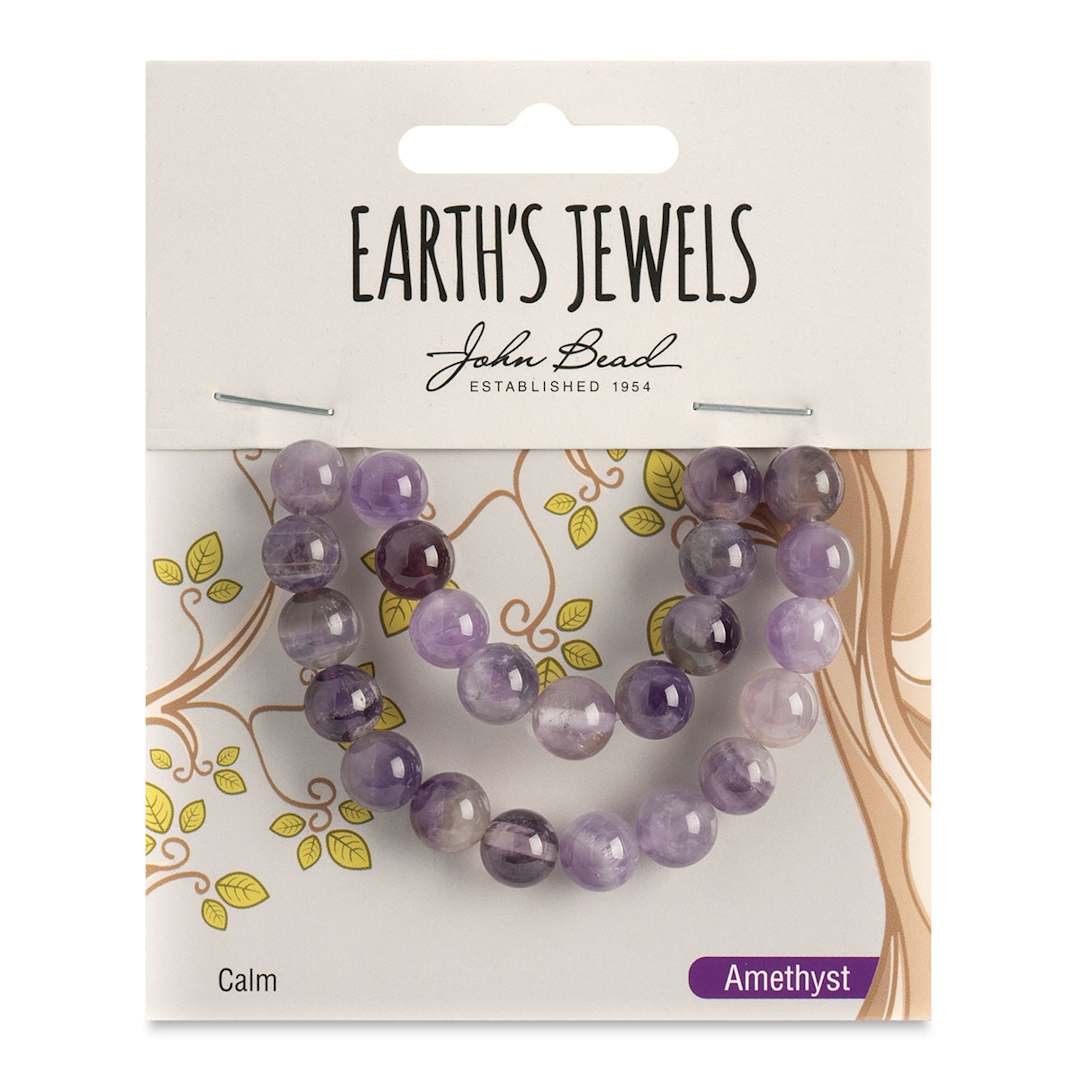 Open in modal - John Bead Earth's Jewels Amethyst Beads - Dog Tooth, Round, Pkg of 23, 8 mm