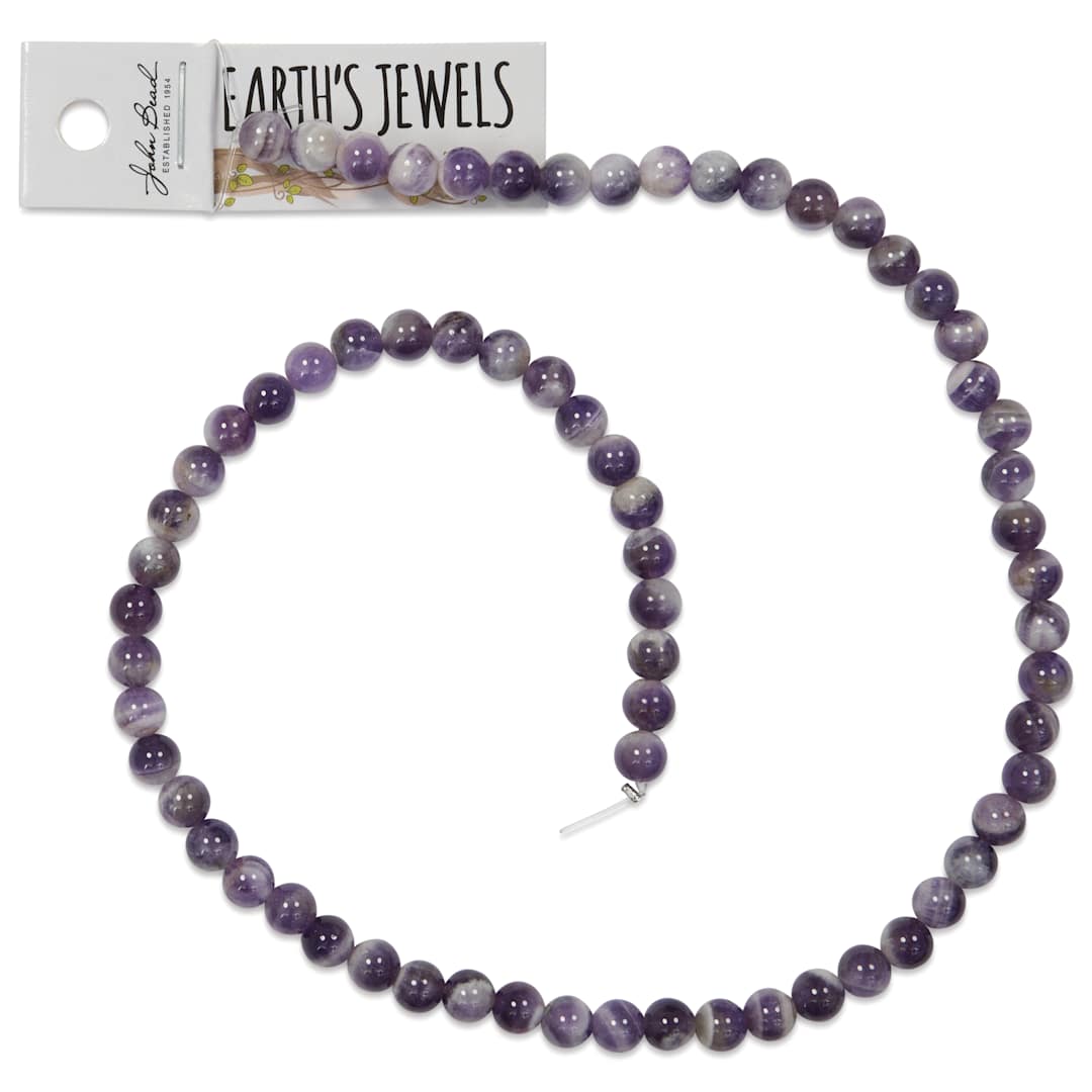 Open in modal - John Bead Earth's Jewels Amethyst Beads - Dog Tooth, Round, 6 mm, 16" Strand