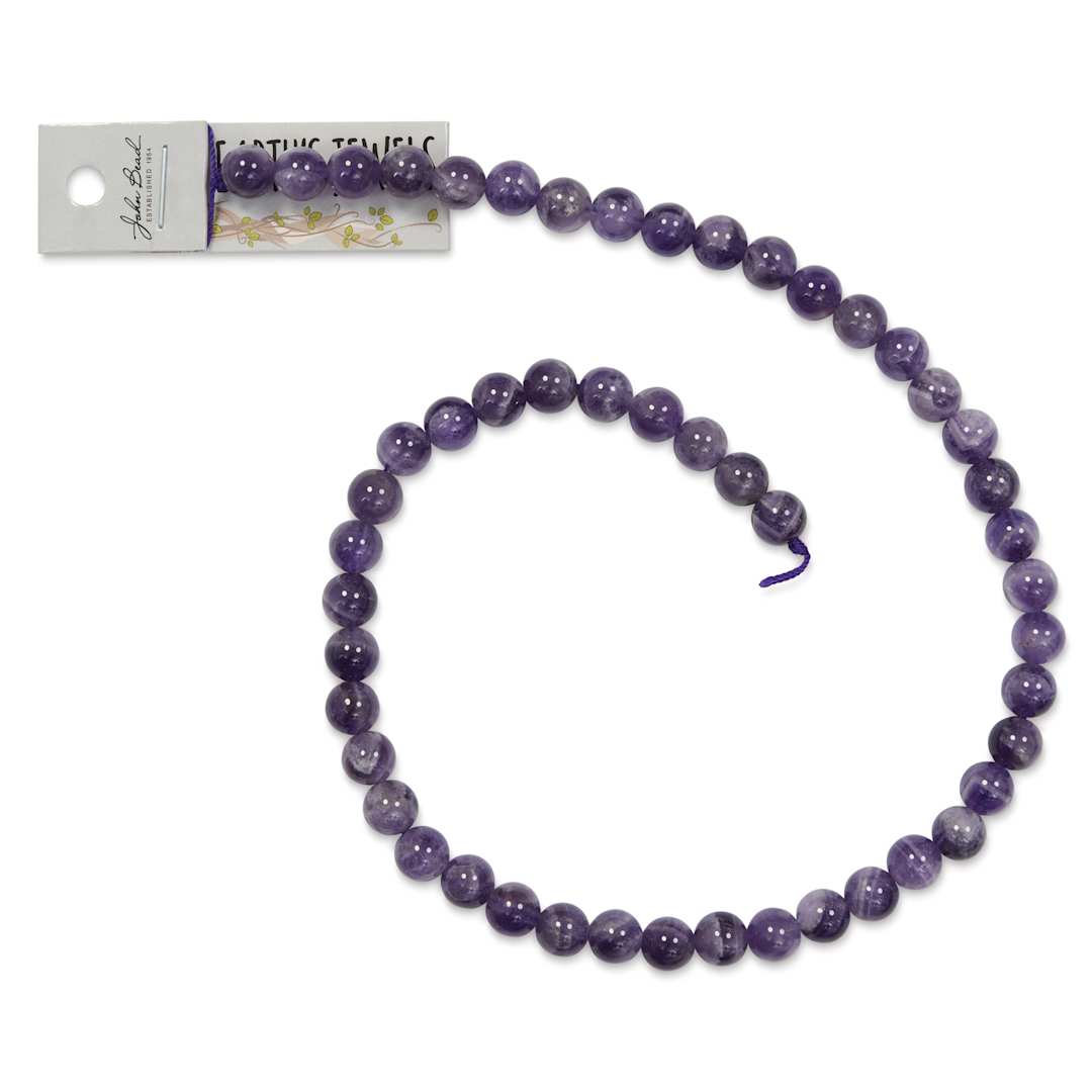 Open in modal - John Bead Earth's Jewels Amethyst Beads - Dog Tooth, Round, 8 mm, 16" Strand