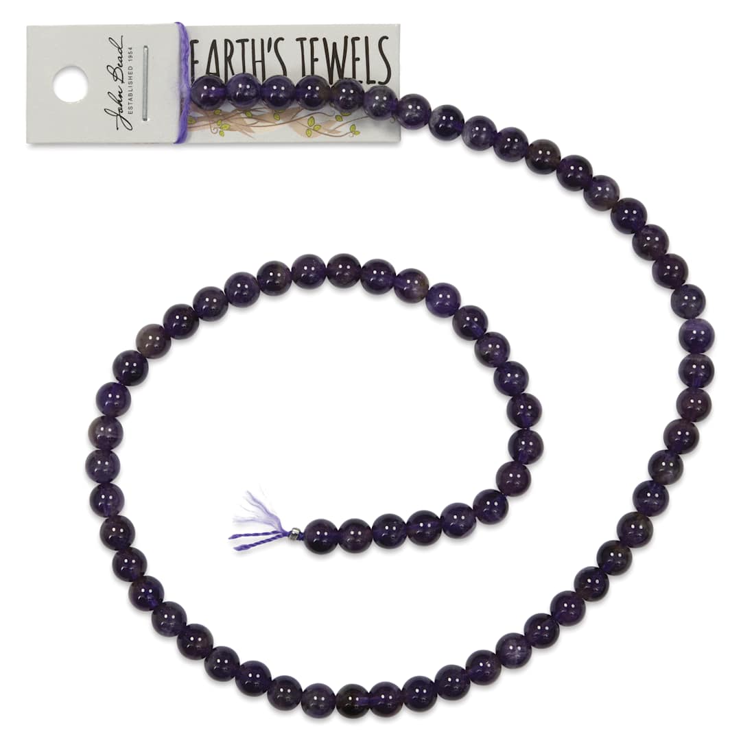 Open in modal - John Bead Earth's Jewels Amethyst Beads - Dark, Round, 6 mm, 16" Strand