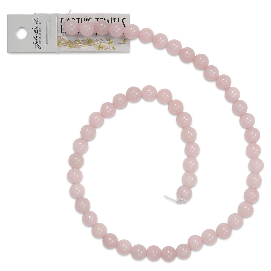 Open in modal - John Bead Earth's Jewels Quartz Beads - Rose Quartz, 8 mm, 16" Strand - close-up