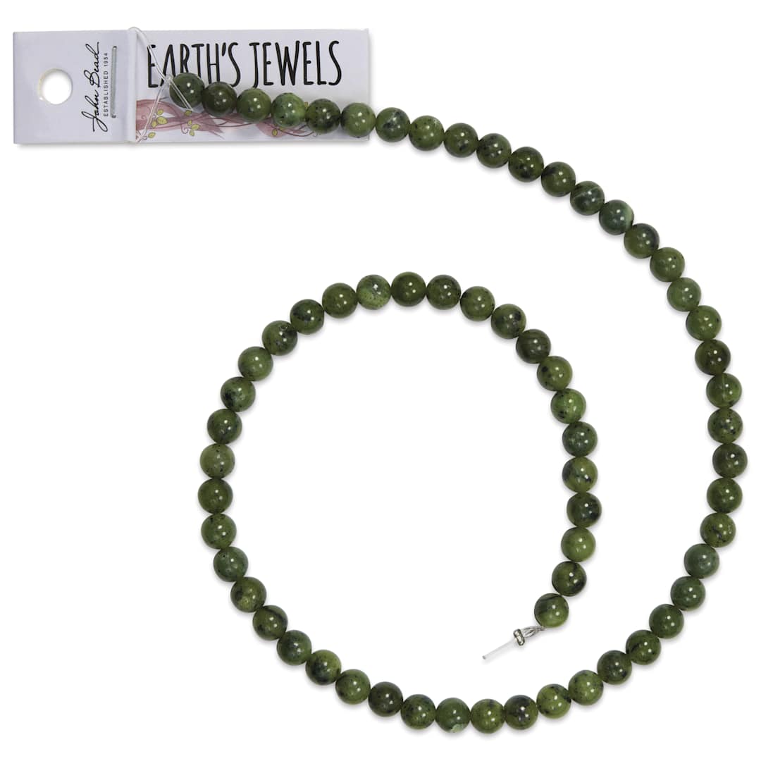 Open in modal - John Bead Earth's Jewels Jade Beads - Canadian Jade, Round, 6 mm, 16" Strand