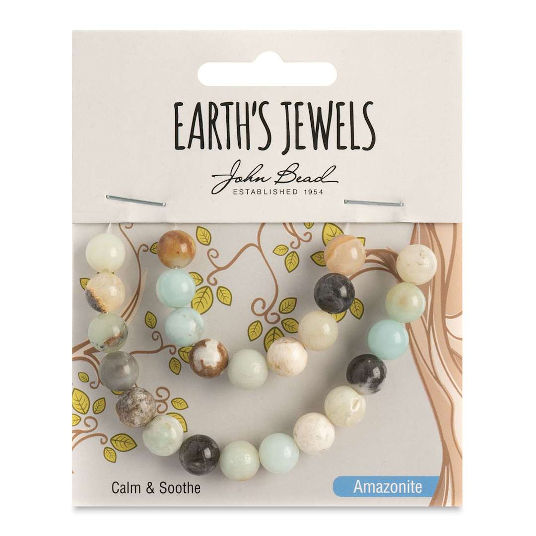 Open in modal - John Bead Earth's Jewels Amazonite Beads - Round, 8 mm, 23 beads - front of packaging