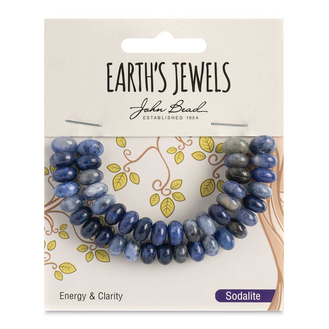 Open in modal - John Bead Earth's Jewels Sodalite Beads - Donut Rondelle, 55 mm x 8 mm, 41 beads - front of packaging