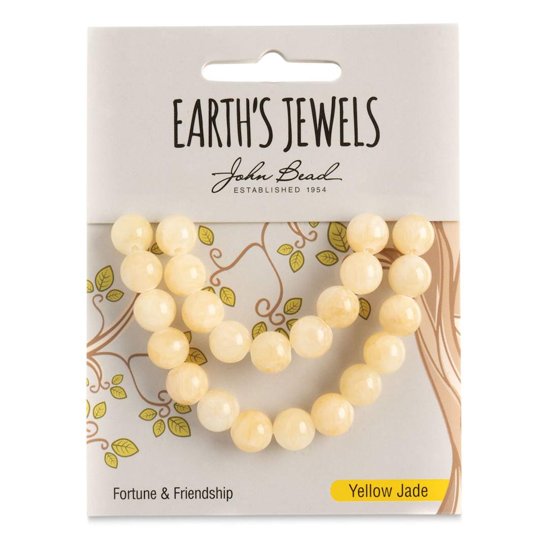 Open in modal - John Bead Earth’s Jewels Jade Beads - Yellow Jade, Round, 8 mm, 23 beads - front of packaging