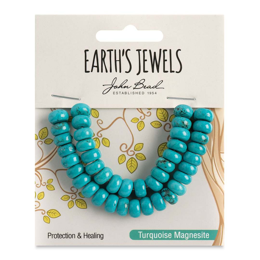 Open in modal - John Bead Earth's Jewels Howlite Beads - Turquoise, Donut Rondelle, 5 mm x 8 mm, 41 beads - front of packaging