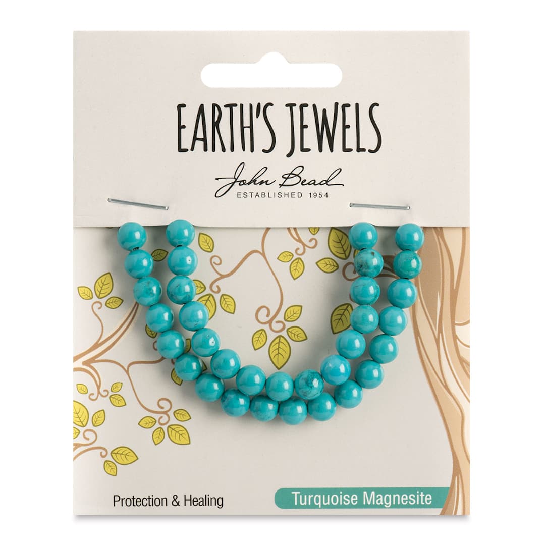 Open in modal - John Bead Earth's Jewels Howlite Beads - Turquoise, Round, 6 mm, 33 beads - front of packaging