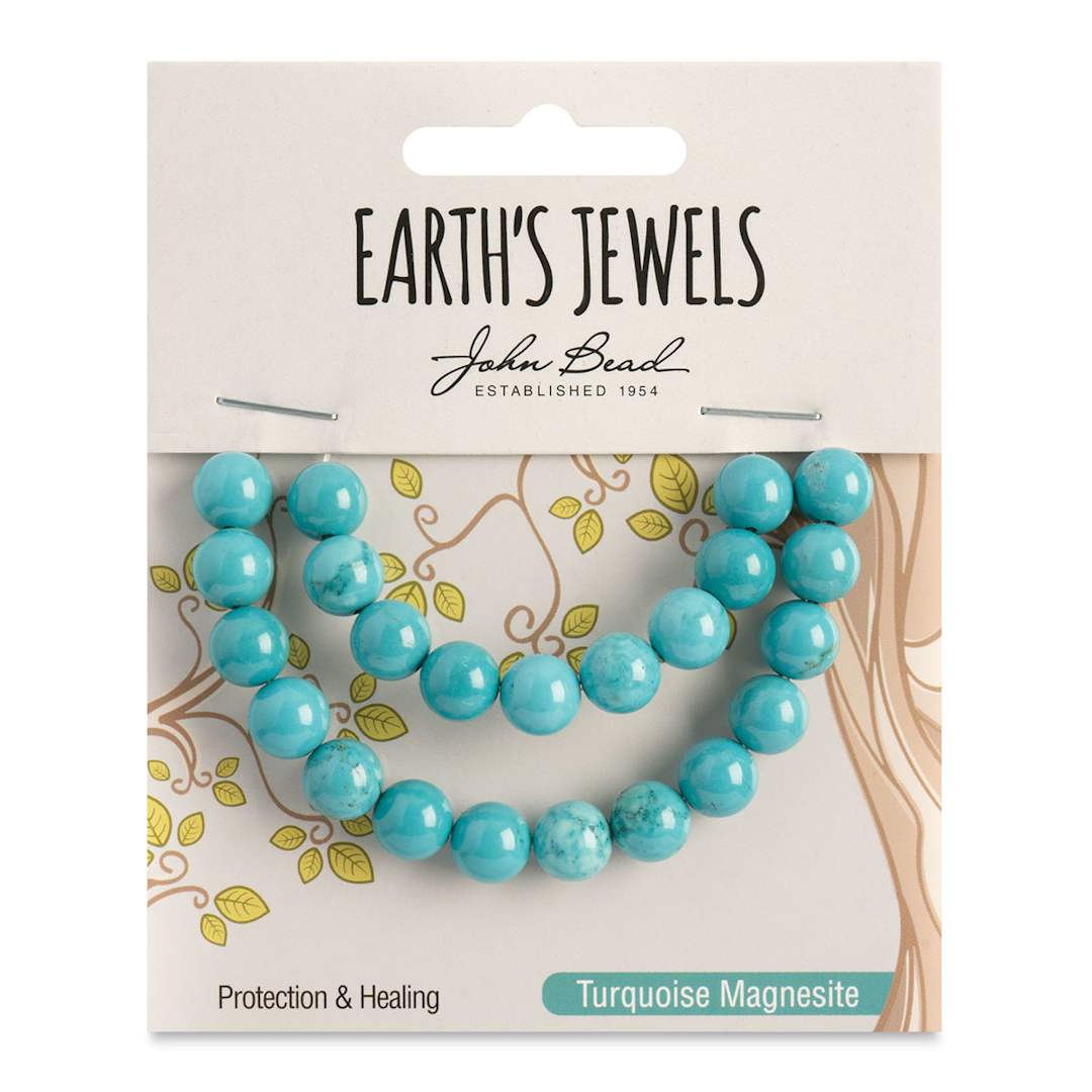 Open in modal - John Bead Earth's Jewels Howlite Beads - Turquoise, Round, 8 mm, 23 beads - front of packaging