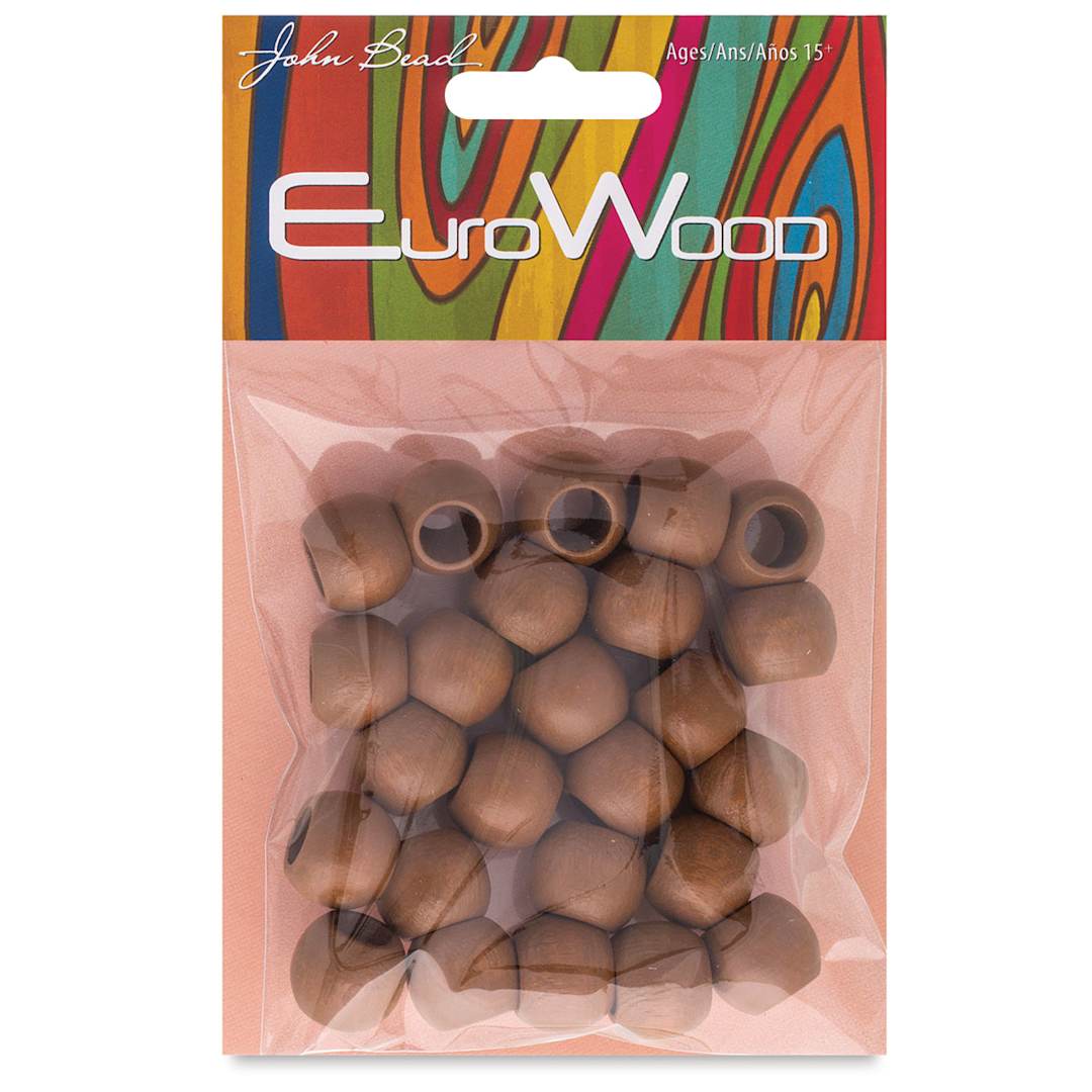 Open in modal - John Bead Euro Wood Beads - Coffee, Round, Large Hole, 14 mm x 11 mm, Pkg of 25