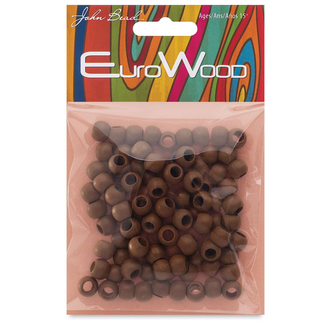 Open in modal - John Bead Euro Wood Beads - Coffee, Round, Large Hole, 8 mm x 6.5 mm, Pkg of 100