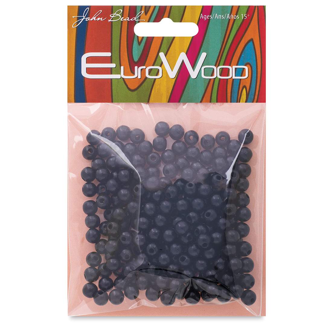 Open in modal - John Bead Euro Wood Beads - Black, Round, 6 mm, Pkg of 200 - front of packaging
