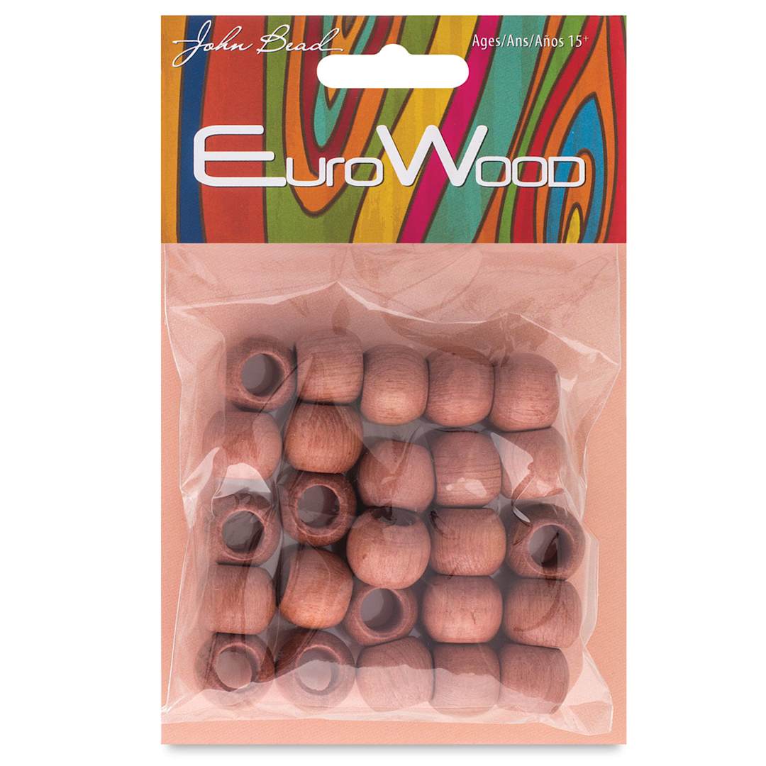 Open in modal - John Bead Euro Wood Beads - Front of package of Light Brown Round Shaped Large Hole beads 