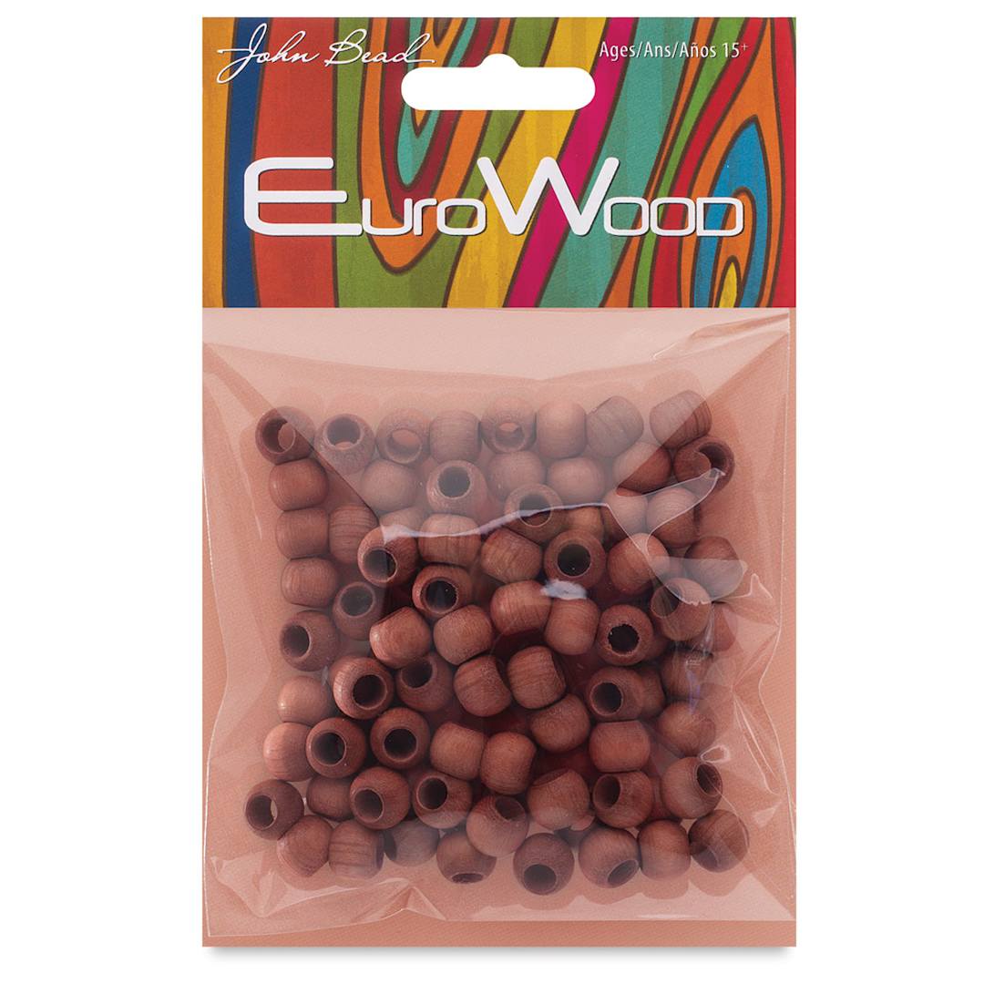 Open in modal - John Bead Euro Wood Beads - Light Brown, Round, Large Hole, 8 mm x 6.5 mm, Pkg of 100