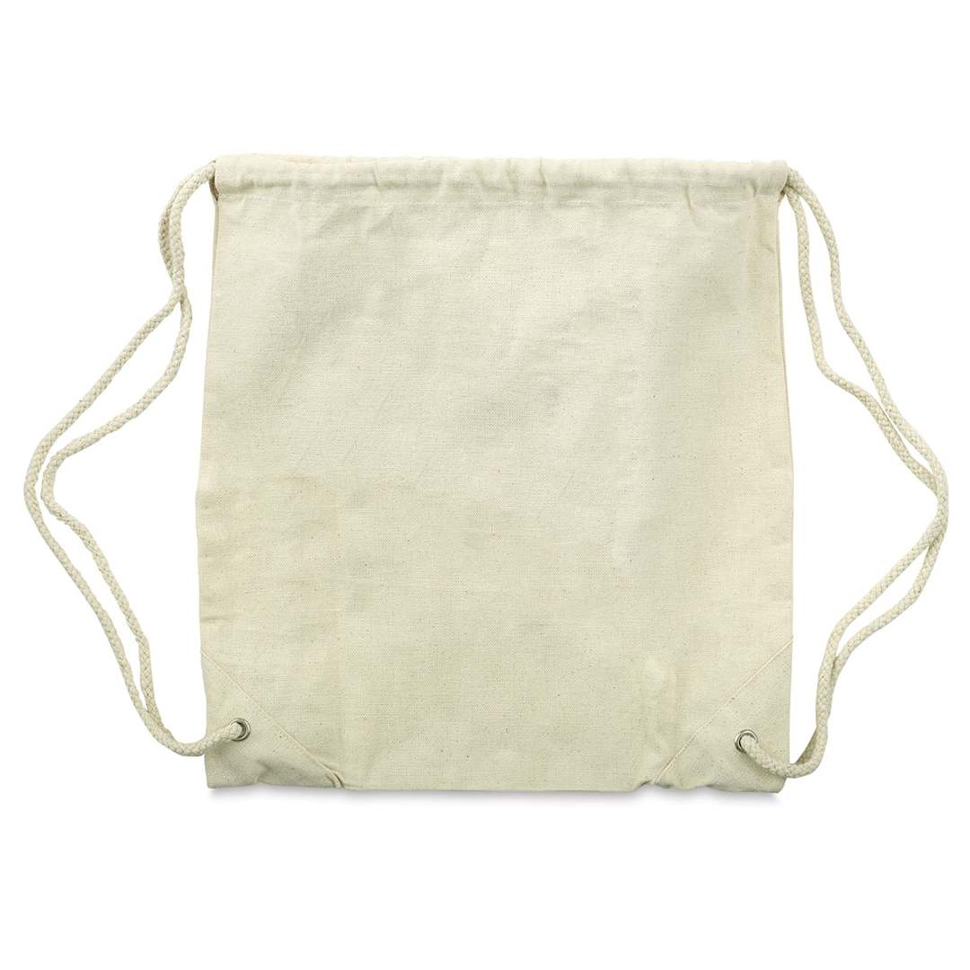 Open in modal - Canvas Drawstring Backpack - Top view of Natural Backpack showing drawstrings