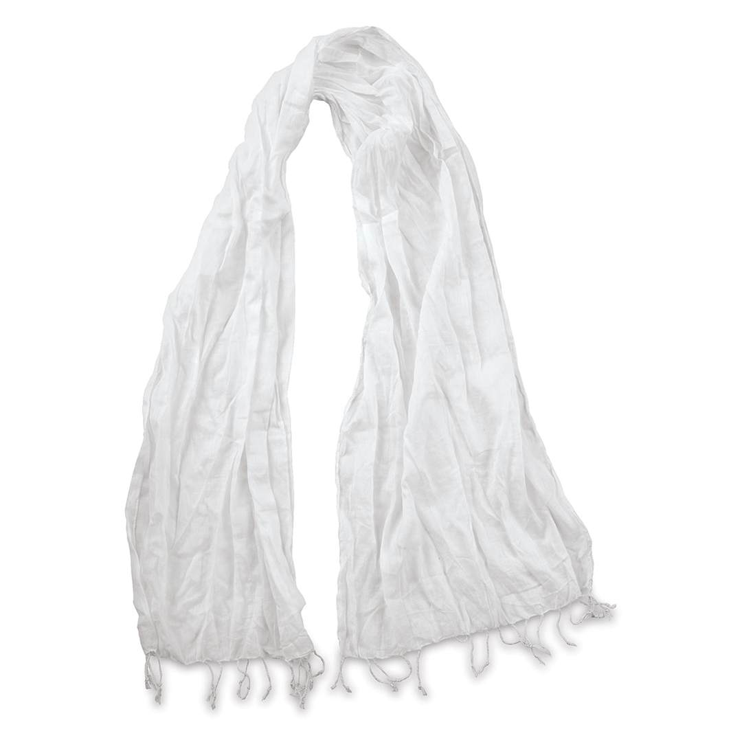 Open in modal - Carolina Creative Natural Cotton Scarf - loose and showing fringe