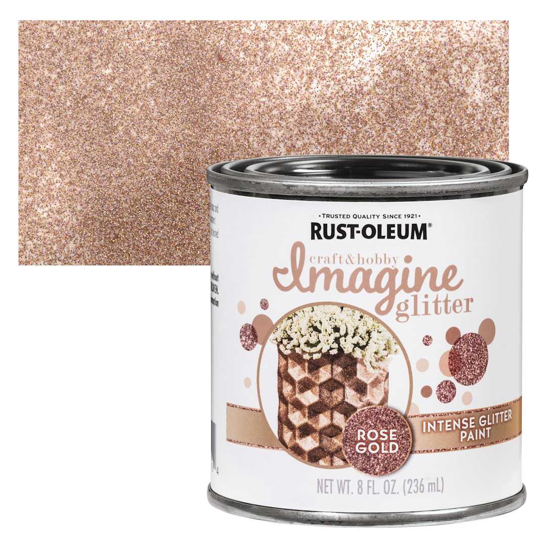 Open in modal - Rust-Oleum Imagine Intense Glitter Paint - Rose Gold, 8 oz can and swatch