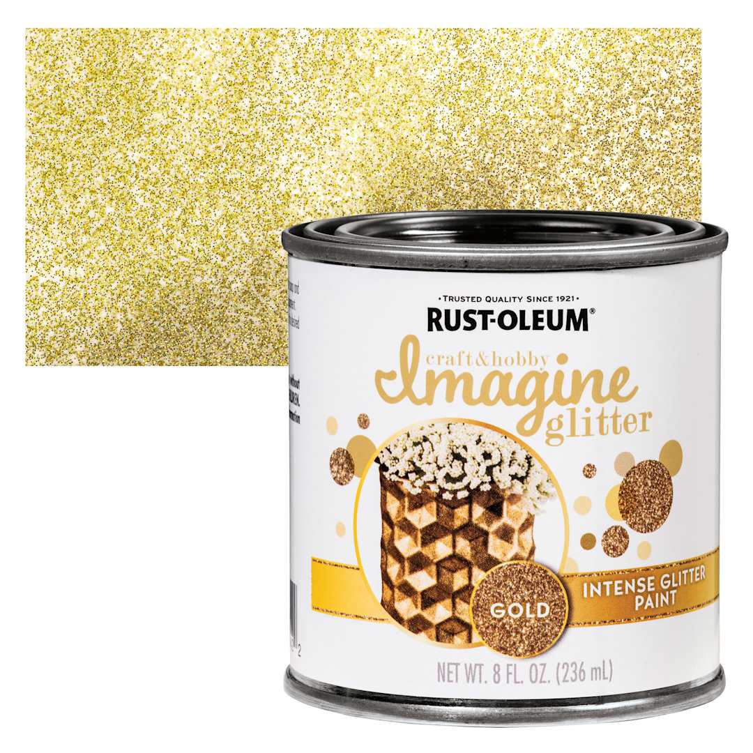 Open in modal - Rust-Oleum Imagine Intense Glitter Paint - Gold, 8 oz can and swatch