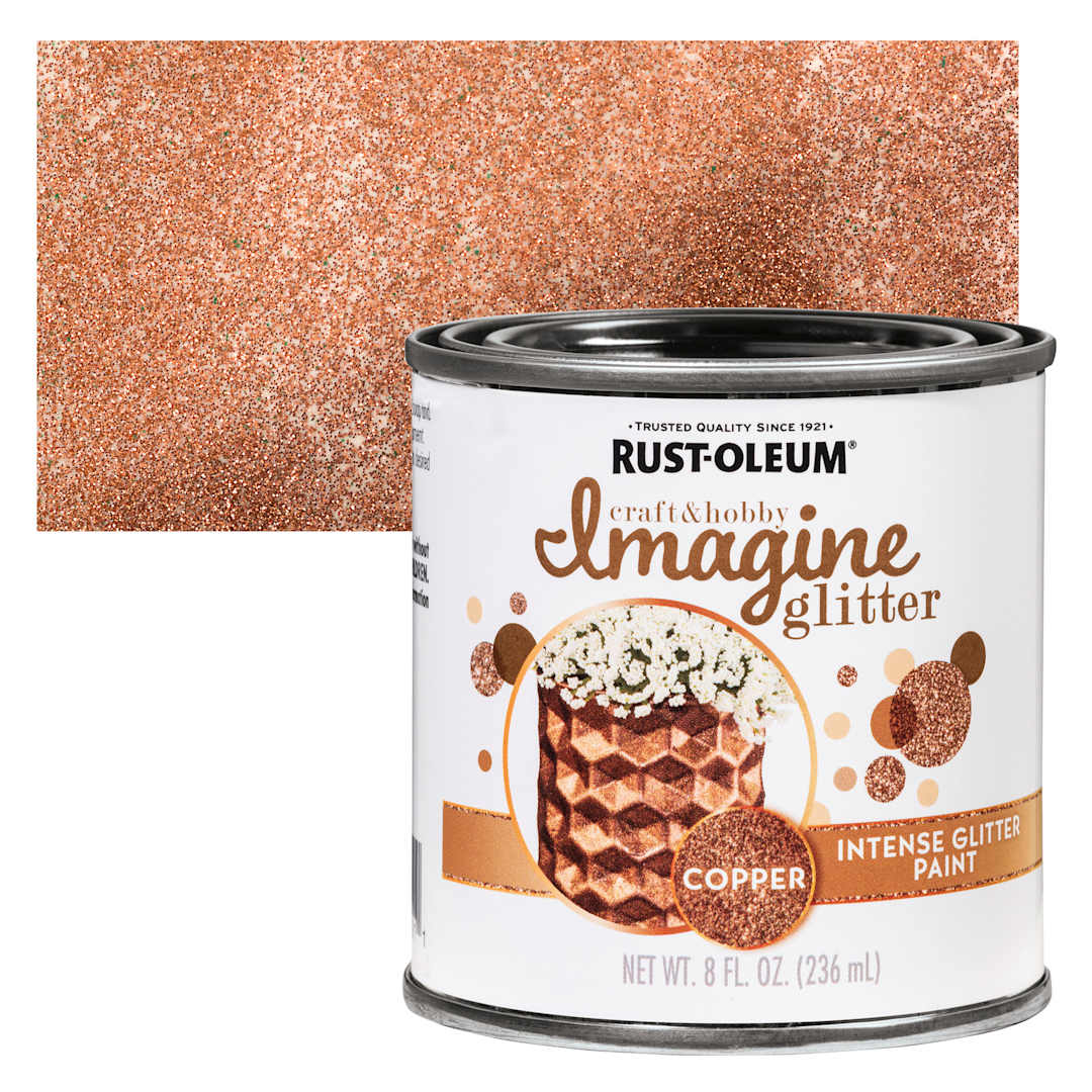 Open in modal - Rust-Oleum Imagine Intense Glitter Paint - Copper, 8 oz can and swatch